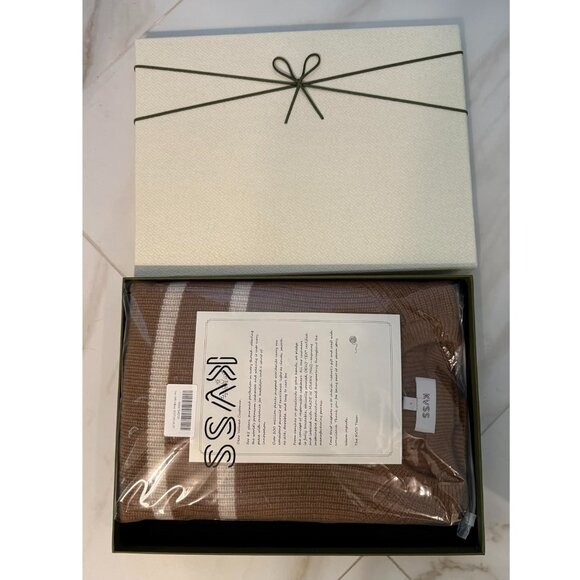 KVSS 100% Pure Cashmere Crewneck Pullover Sweater Brown/Cream Striped NEW w/Box! - Picture 6 of 6